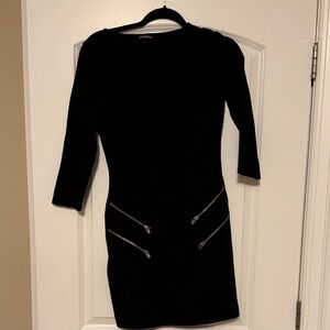 Express Black Long Sleeve Dress with Zipper Details